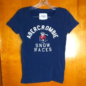 Abercrombie & Fitch Navy Blue Winter Snow Races T-Shirt Size S